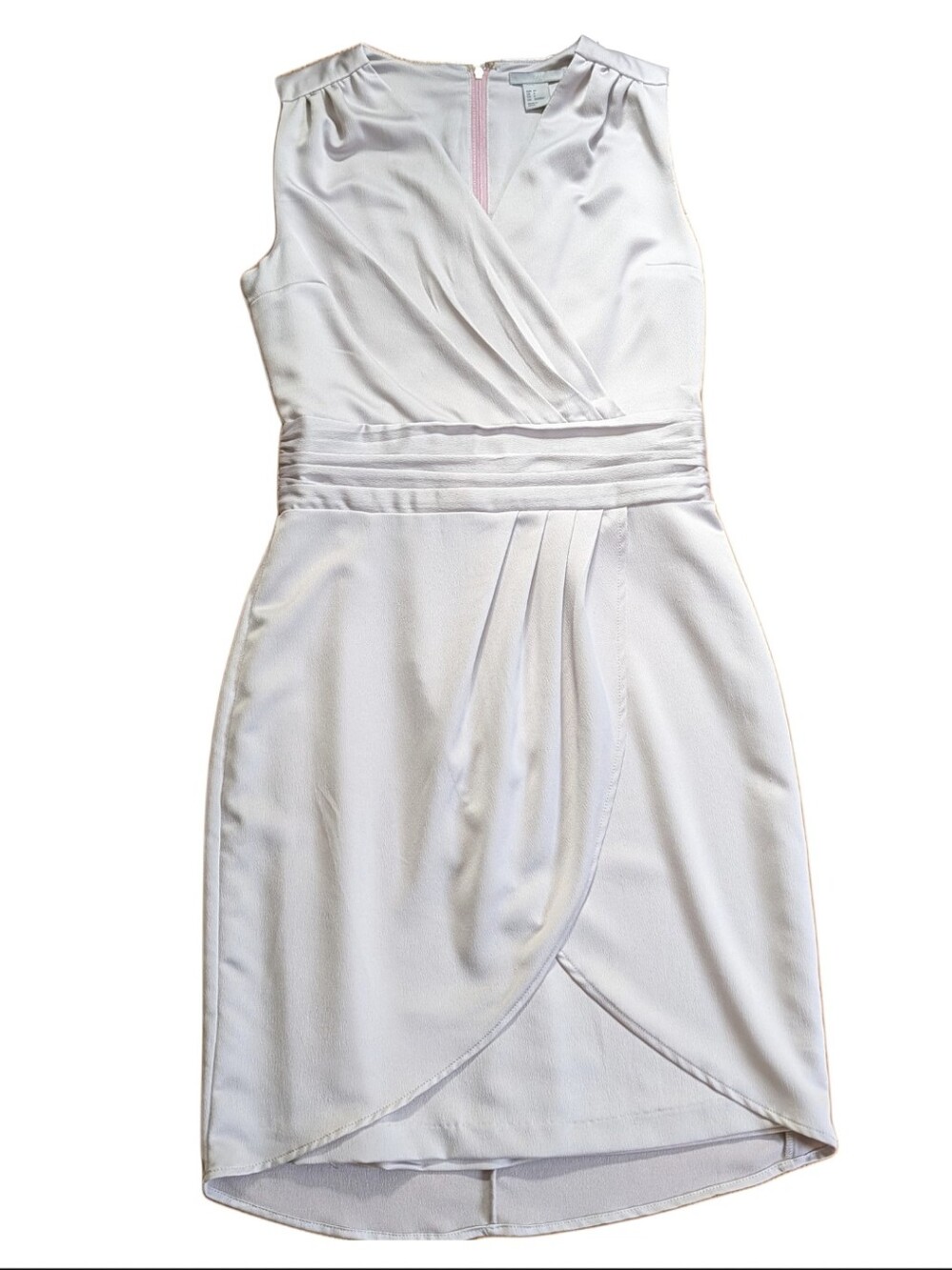 H&M Nude Cream Fitted V Neck Pleated Party Classic Sheath Dress Size 4